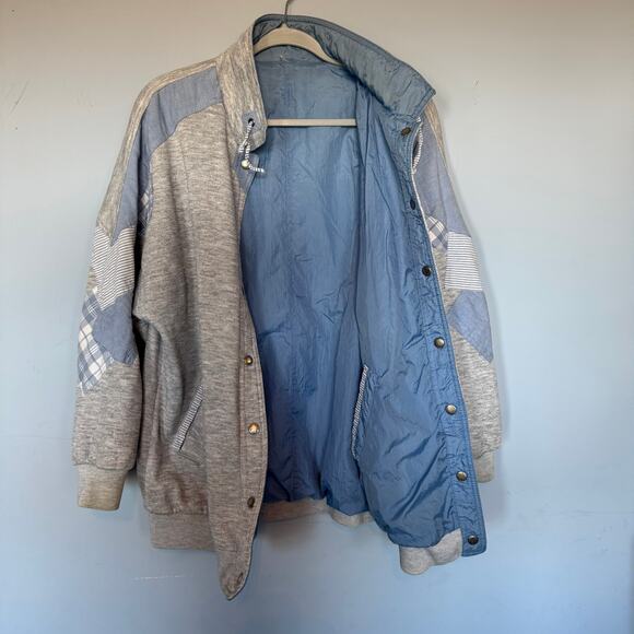 Vintage 90s Be In The Seen Blue Gray Jacket Reversible Patchwork Cottage Grandma - Picture 8 of 14